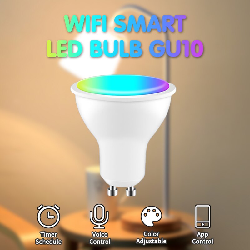 Tuya GU10 WIFI 스마트 LED 전구 RGB CW 5W 전구 AC 100-240V 조광 가능 램프, 스마트 라이프 앱 제어 Alexa Google Home 작동